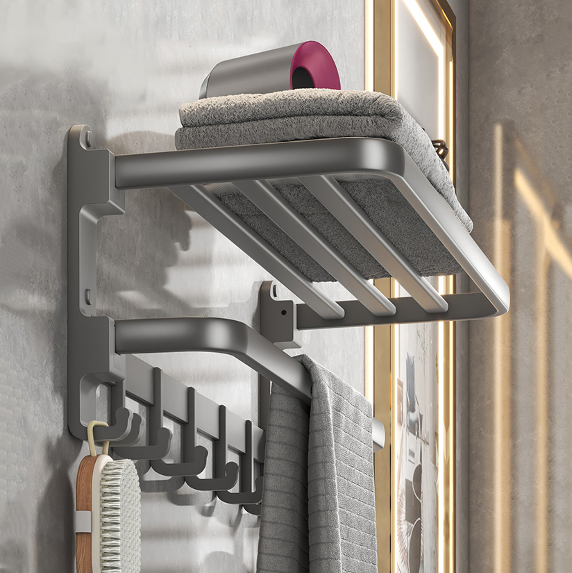 Phụ Kiện Nhà Tắm, Nhà Vệ Sinh, Giá Treo Khăn, Móc Treo Đồ, Giá Treo Máy Sấy Tóc, Giá Treo Bàn Chải Đánh Răng Kèm Cốc Tiện Lợi, Kệ Góc Treo Tường Nhà Tắm, Chất Liệu Nhôm Kháng Khuẩn Chống Gỉ Hàng Đẹp Mịn Không Cần Khoan Vando - Kệ Treo Khăn 2 Tầng