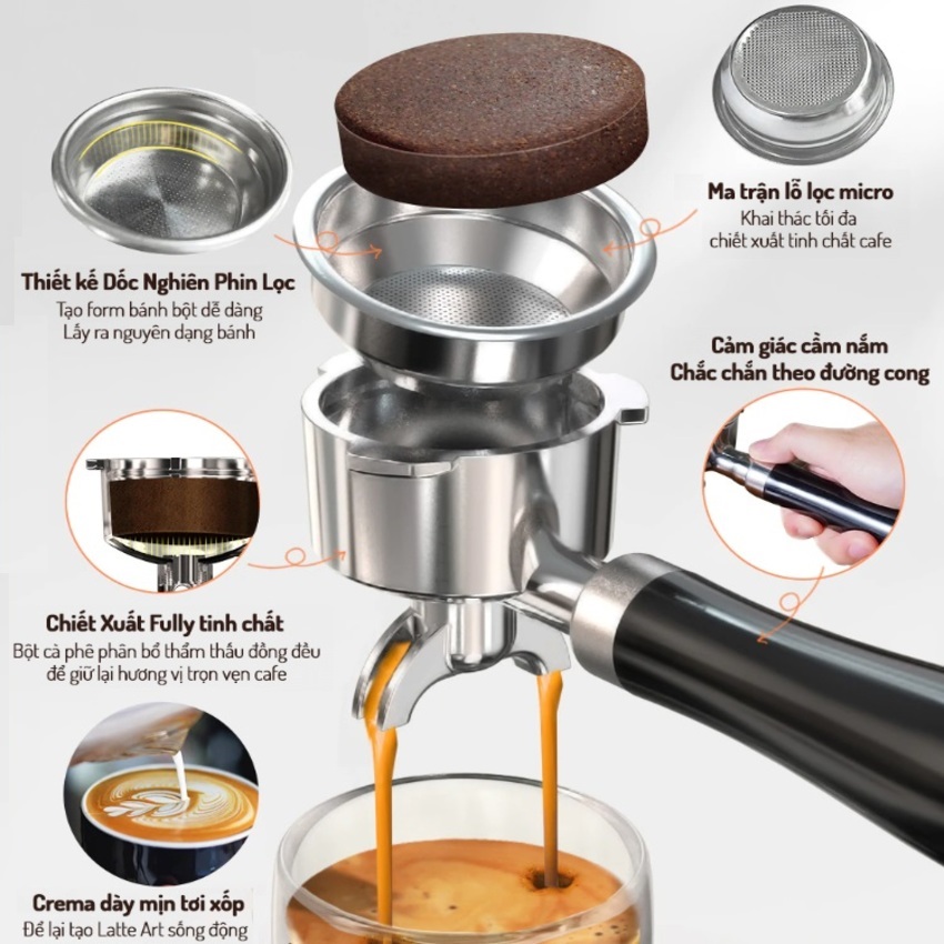 Máy pha cà phê Espresso chuyên nghiệp thương hiệu HiBREW H10A , áp suất 19bar , công suất 1350W - Hàng Chính Hãng