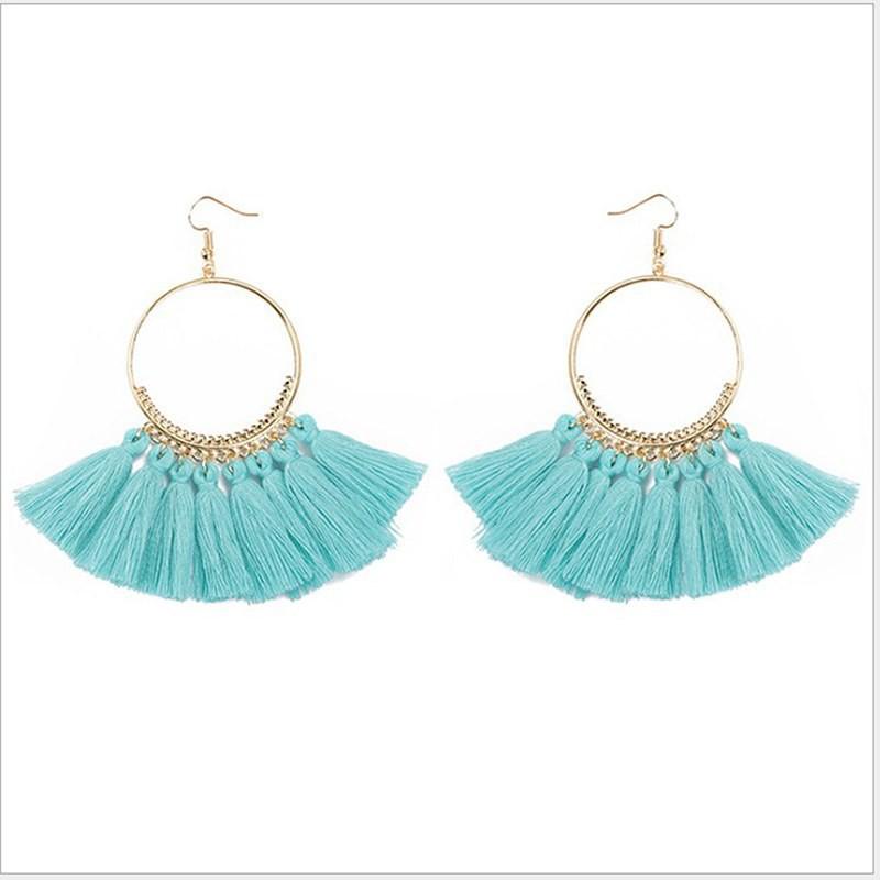 Khuyên tai tròn tua rua phong cách Bohemian cổ điển dành cho nữ