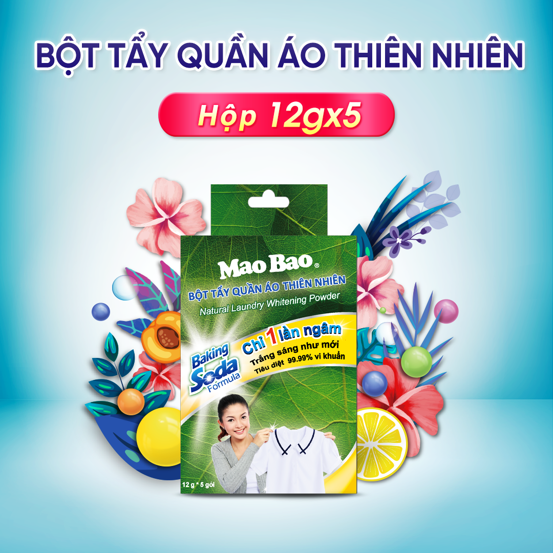 Bột Tẩy Quần Áo Thiên Nhiên Baking Soda Mao Bao (12 g x 5 gói)