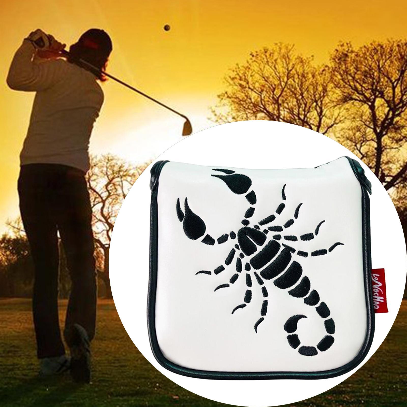 2xUniversal Golf Mallet Putter Cover Square Headcover Magnetic Closure Guard Scorpion White