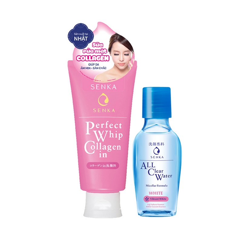 Combo Sữa rửa mặt ẩm mịn và săn chắc da Senka Perfect Whip Collagen In 120g + Nước tẩy trang Senka All Clear White 70ml