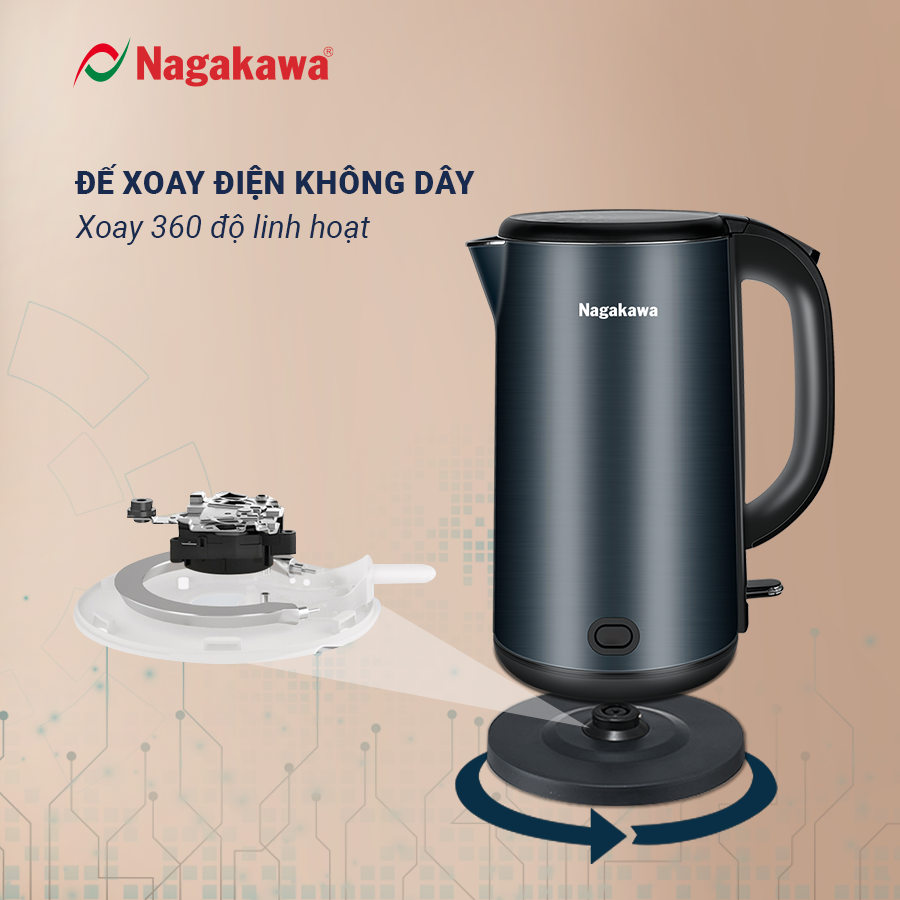 Ấm siêu tốc 2 lớp inox 304 Nagakawa NAG0319 - Hàng chính hãng