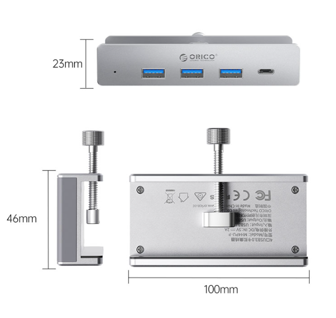 Bộ chia USB Type C ra 3 cổng USB 3.0 TypeA+1 cổng TypeC+ 1 cổng sạc TypeC 5V Orico MH4PC-10 - Hàng chính hãng