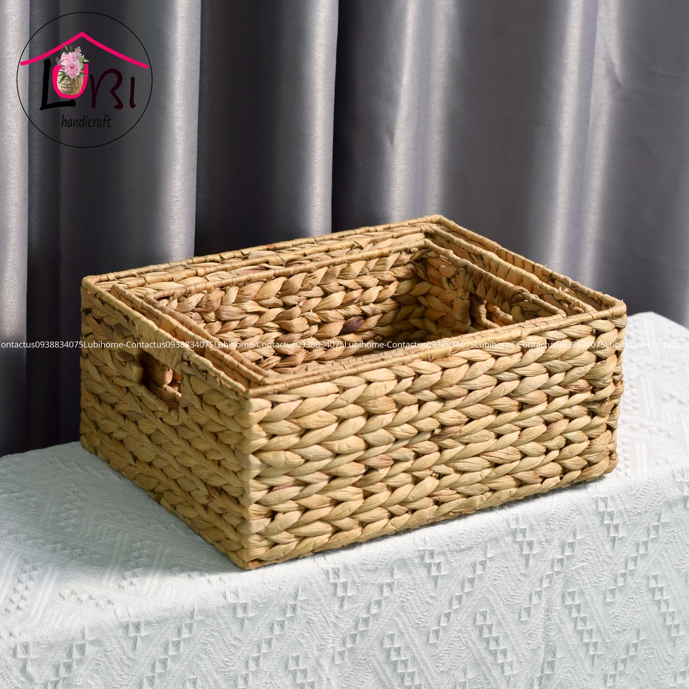 Lubihandicraft - Sọt đựng đồ lục bình hình chữ nhật bộ 3 - đơn giản, mộc mạc