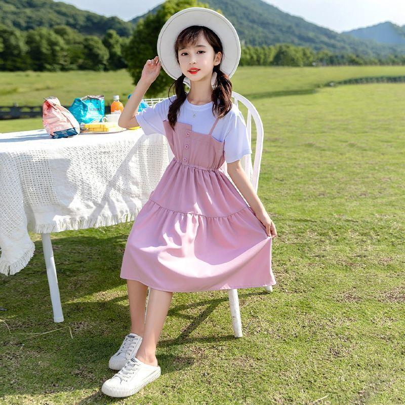 DONGSHOP HOT Váy thời trang tây cho bé gái Váy mùa hè 2021 Phiên bản Hàn Quốc Quần áo trẻ em Mid-Boy Váy mùa hè giản dị cho trẻ em