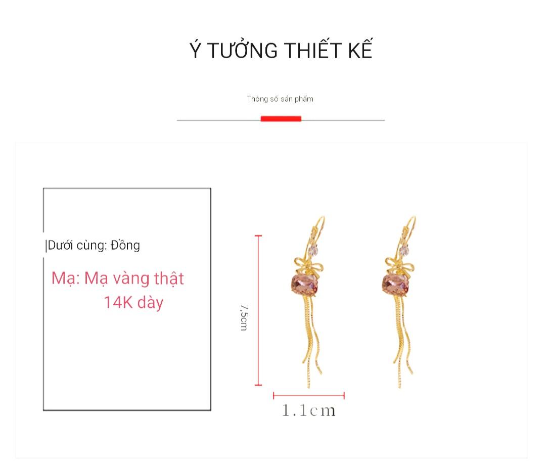 Bông tai nơ đá tím tua rua nữ tính