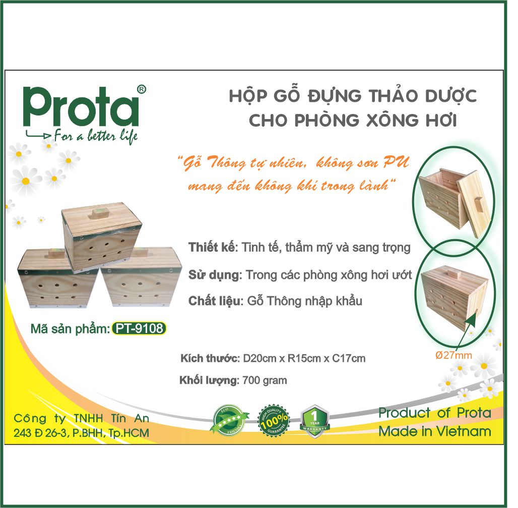 [CHÍNH HÃNG] HỘP GỖ ĐỰNG THẢO DƯỢC CHO PHÒNG XÔNG HƠI PROTA