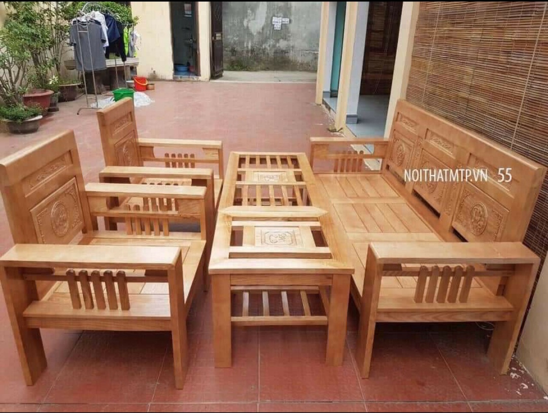 Bộ Sofa Gỗ Sồi 100% , bộ bàn ghế phòng khách cao cấp tay 12