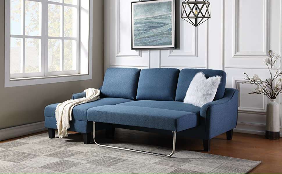 Sofa vải góc L bed giường Tundo xuất khẩu màu xanh 203 x 130 cm