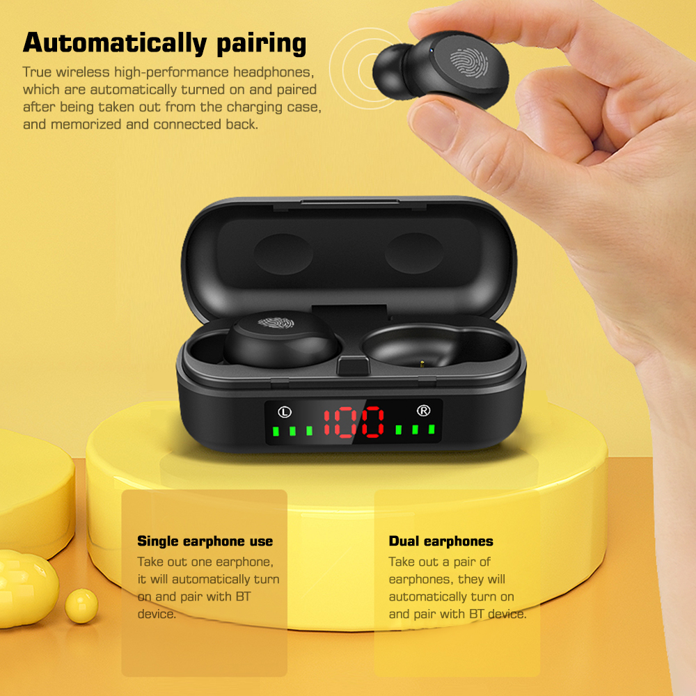 Tai Nghe Thể Thao Điều Khiển Cảm Ứng TWS Bluetooth V5.0 Không Dây Có Mic Màn Hình LED