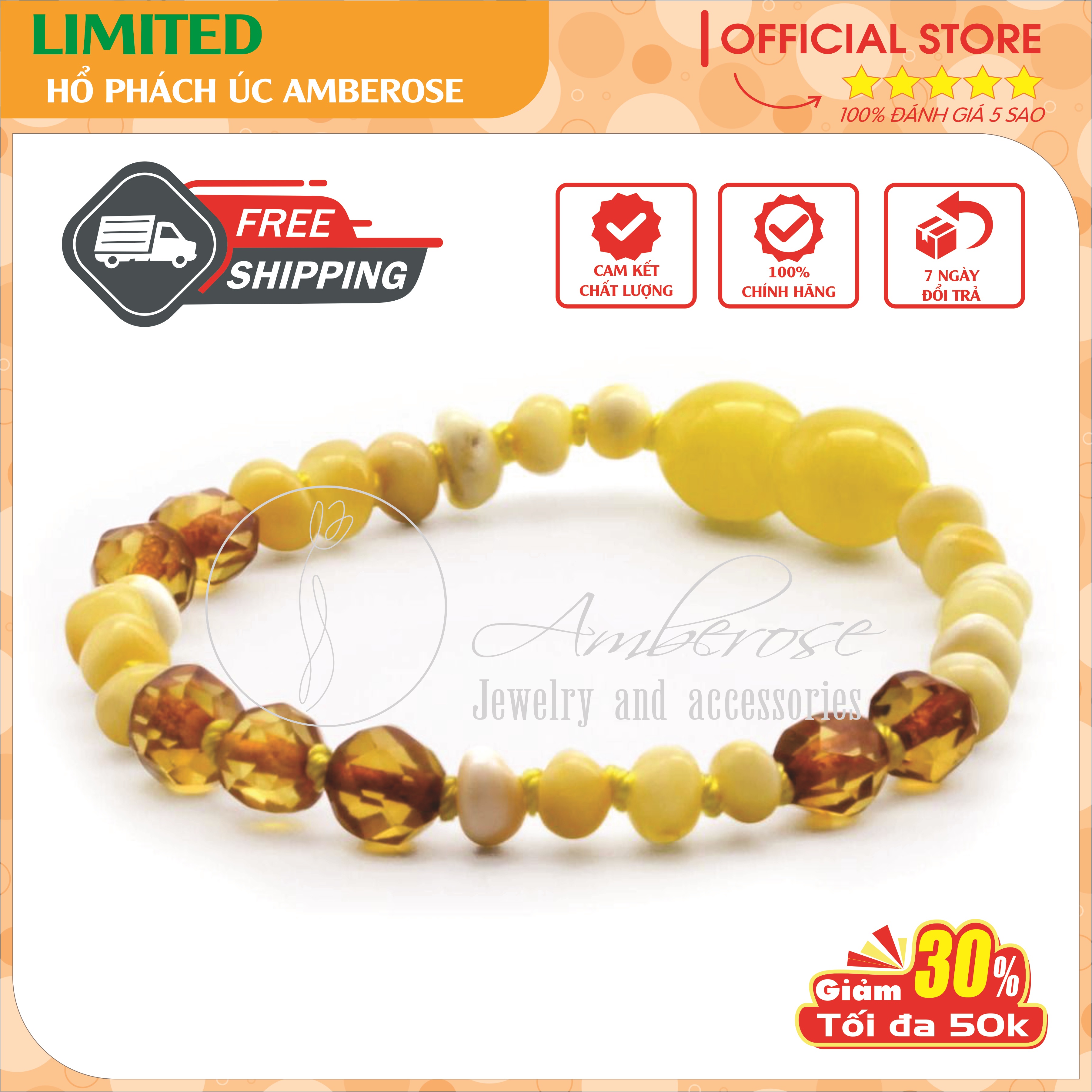 Bộ Vòng Hổ Phách Amber Úc Cho Bé 0 - 10 tuổi SABLMT8
