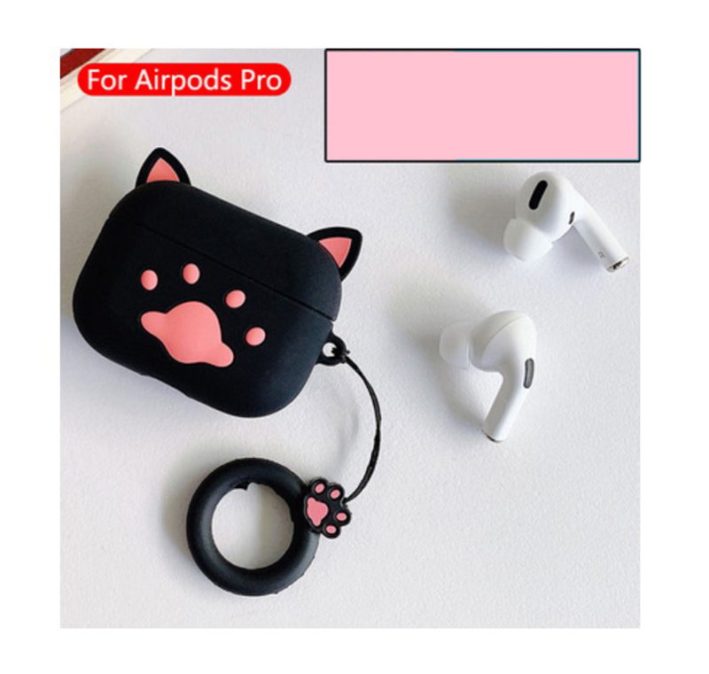 Hộp bảo vệ Airpods Pro case tai mèo đen kèm móc treo