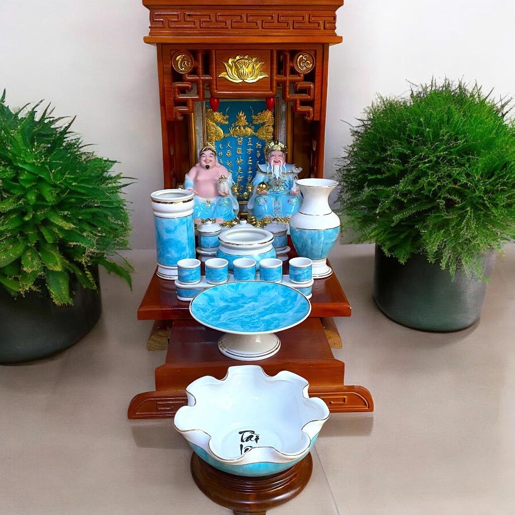 Set ban thờ thần tài tài lộc xanh ngọc RỒNG VIỆT, Bộ thần tài đầy đủ cho gia chủ mệnh mộc, thuỷ