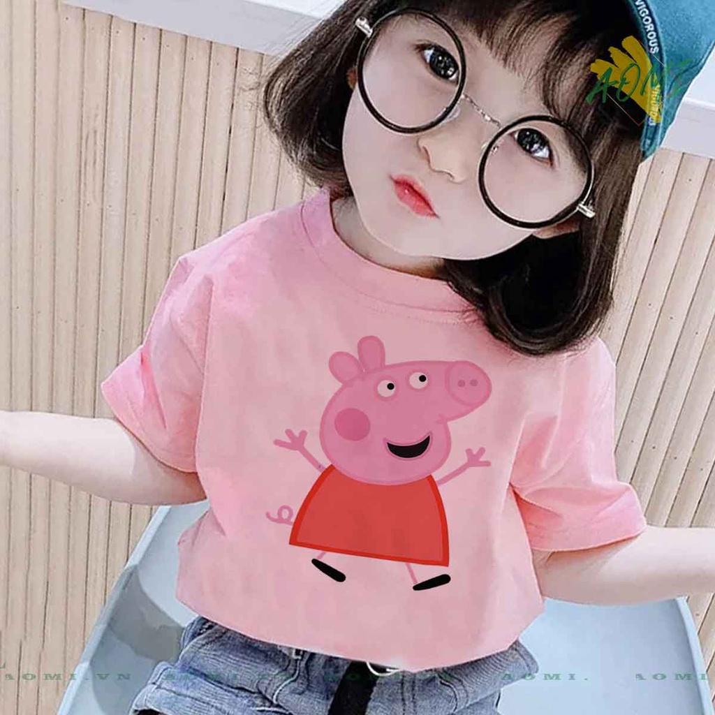 ÁO THUN heo peppa UNISEX PHÔNG HỒNG TAY NGẮN NAM NỮ GIA ĐÌNH CẶP ĐÔI SIZE TRẺ EM BÉ TRAI GÁI AOMIVN