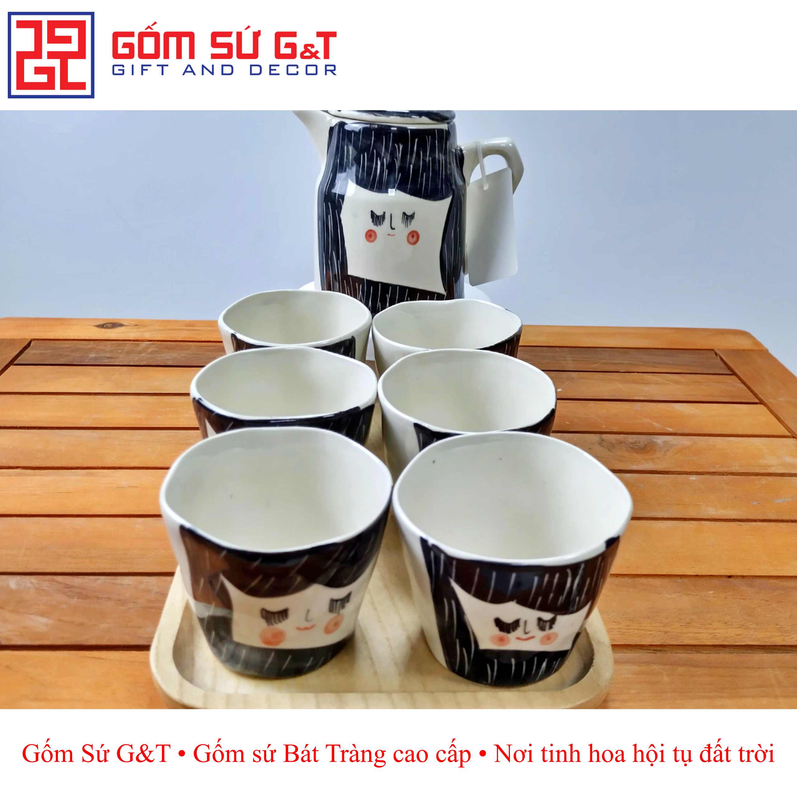 Bộ tích trà vẽ Miêu Mun xuất Nhật Gốm Sứ G&amp;T