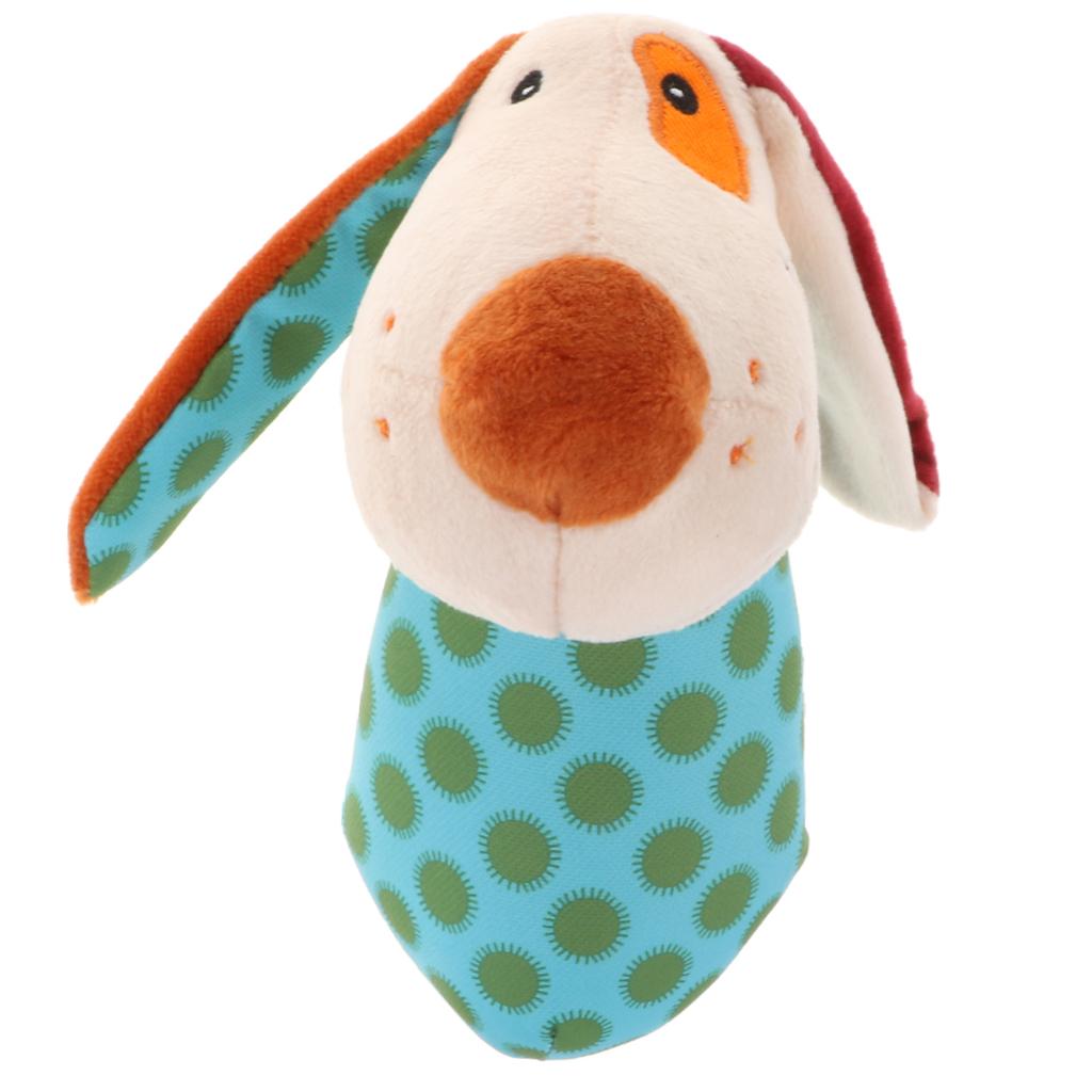 Adorable Dog Rattle Cartoon Stuffed Animal Squeaker Sticks, Baby Plush Hand Rattle Educational Toy for Baby Kids Toddlers