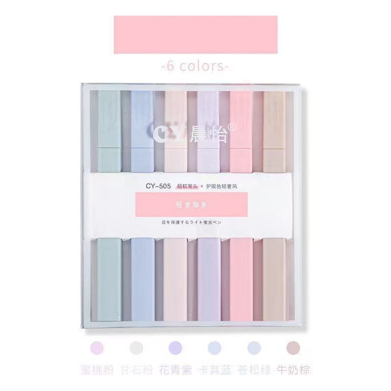 Set 6 bút highlight tông màu dễ thương dùng để take note ghi chú học tập
