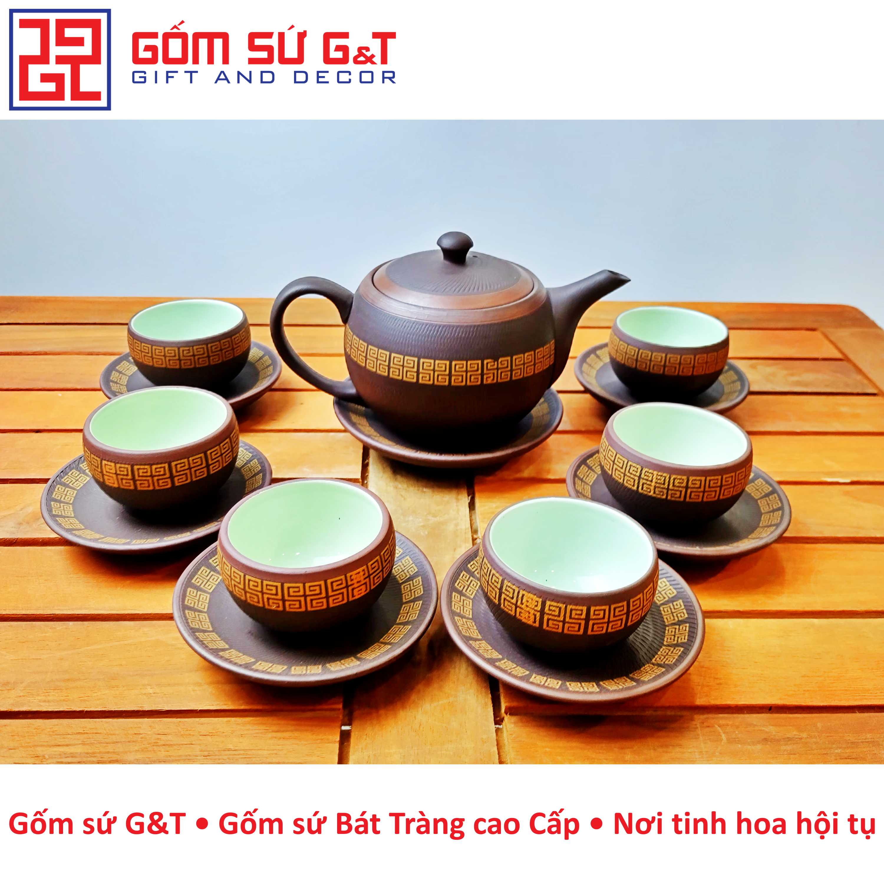 Bộ trà nâu viền vàng Gốm Sứ G&amp;T