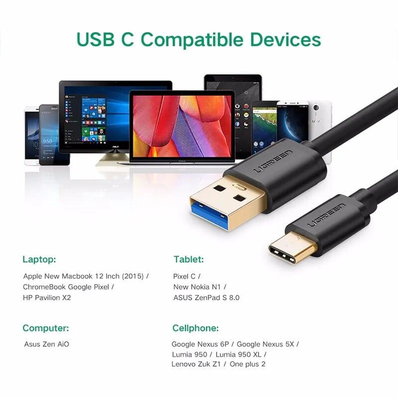 Ugreen UG30934US184TK 1M cáp USB type C ra USB 3.0 sạc nhanh 3A và truyền dữ liệu 5gbps - HÀNG CHÍNH HÃNG