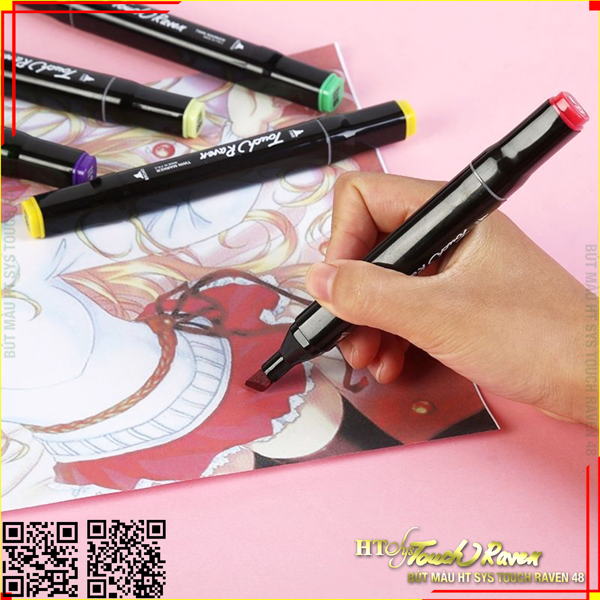 Bút Màu Marker Touch Raven Cao Cấp - Túi Vải Bộ 48 Màu Vẽ Chuyên Nghiệp - Vẽ Anime, Truyện Tranh Manga, Phong Cảnh, Thiết Kế Thời Trang, Đồ Họa, Mỹ Thuật Công Nghiệp - Hàng Nhập Khẩu