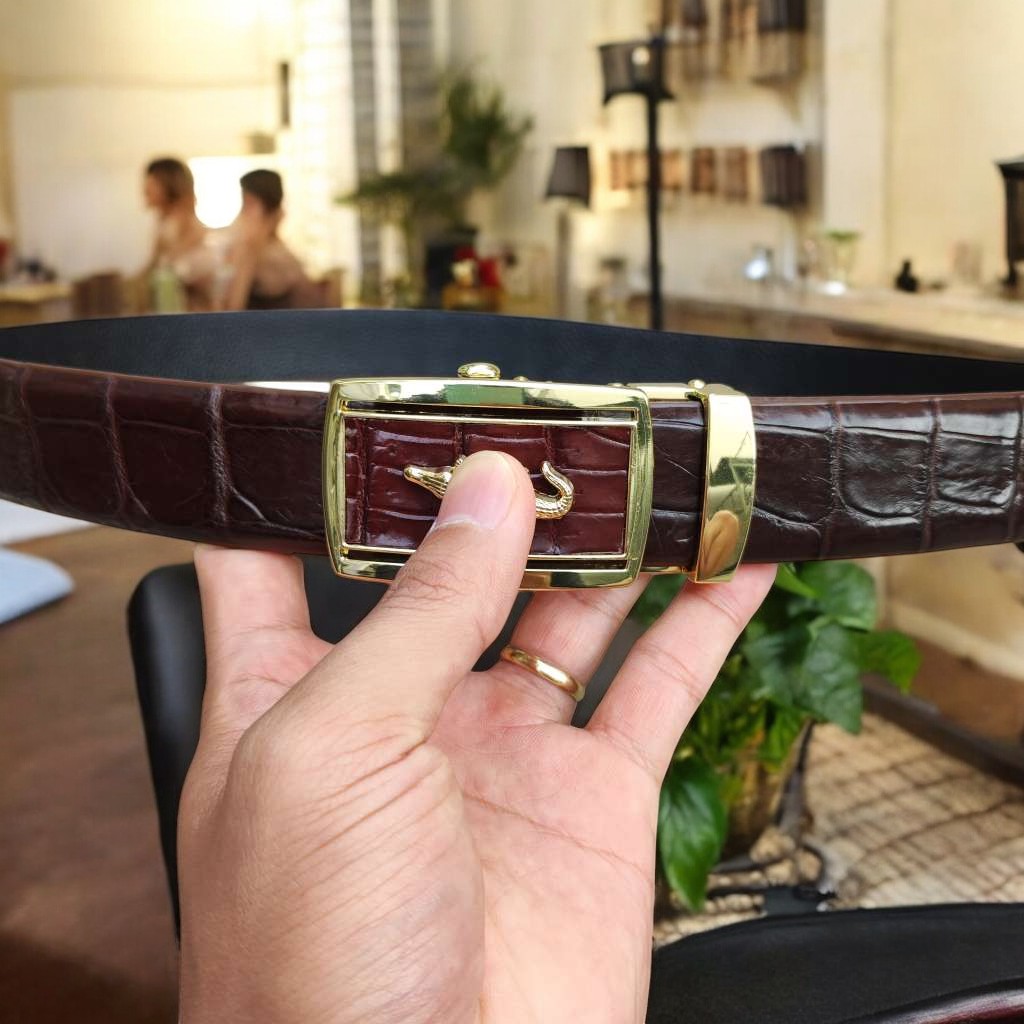 Dây nịt nam gai lưng cá sấu LIỀN NGUYÊN CON N24N2 (Mặt vàng)