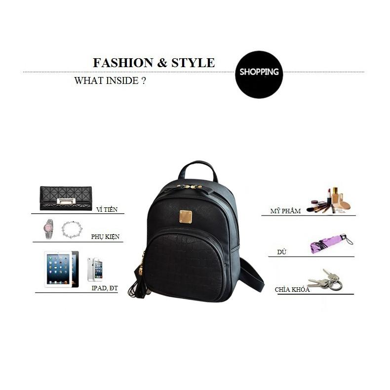 Balo Da Thời Trang Vân Cá Sấu Đen