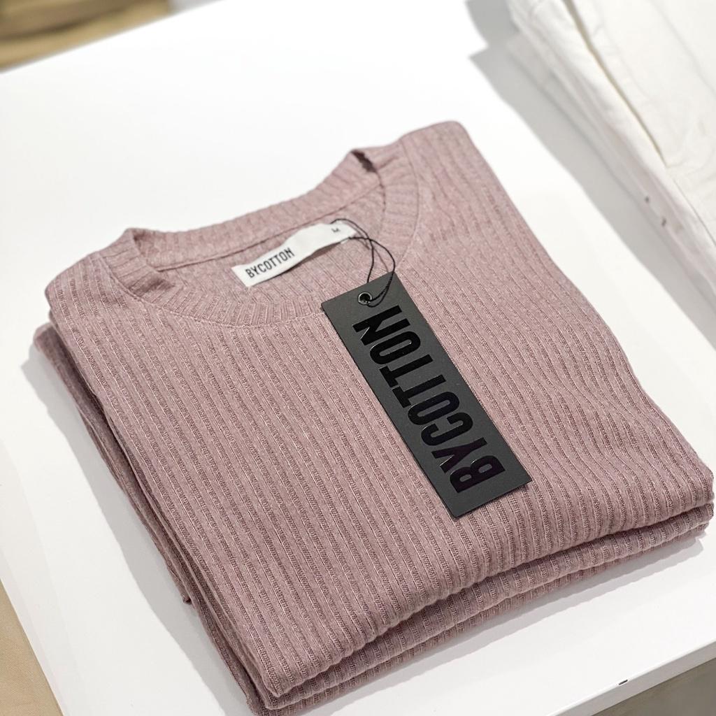 Áo Thun Gân Ngắn Tay Cổ Tròn Nâu Socola BY COTTON Ribbed Tee Chocolate