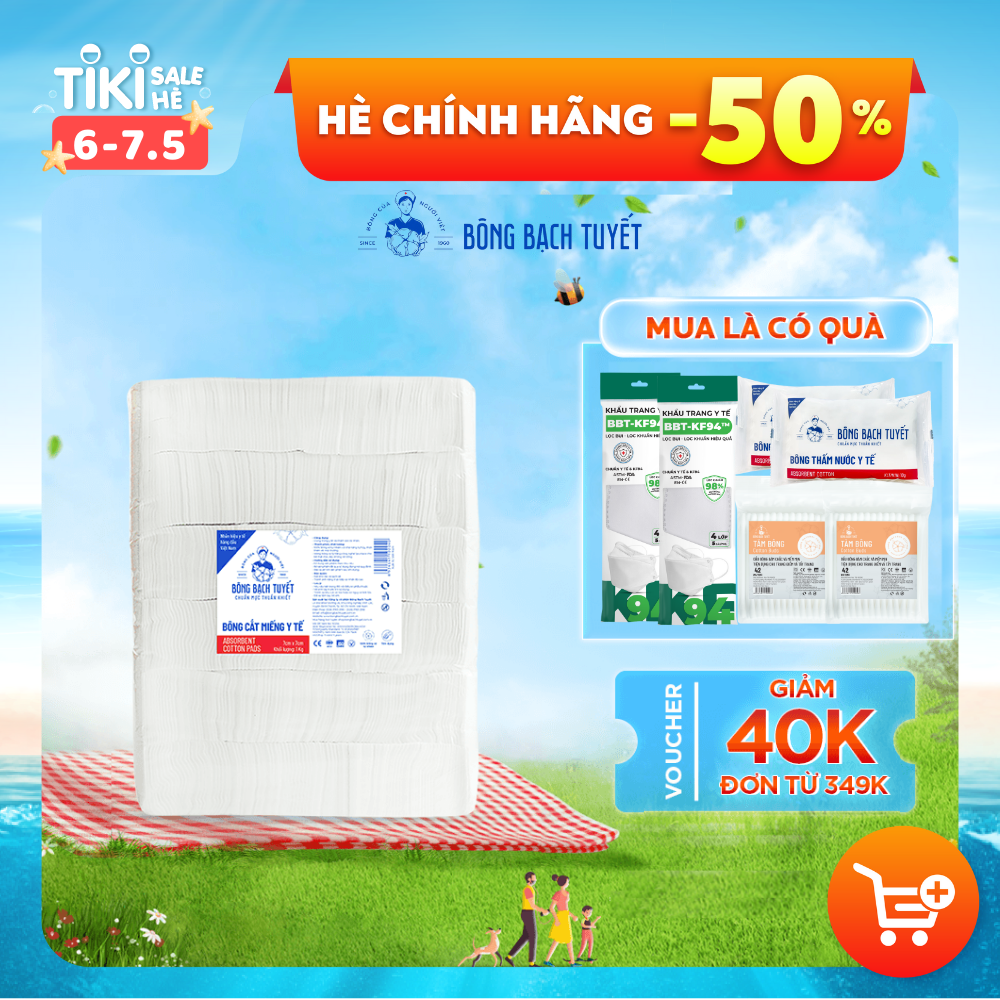 Bông y tế cắt Bông Bạch Tuyết (5cm x 5cm) - 1Kg