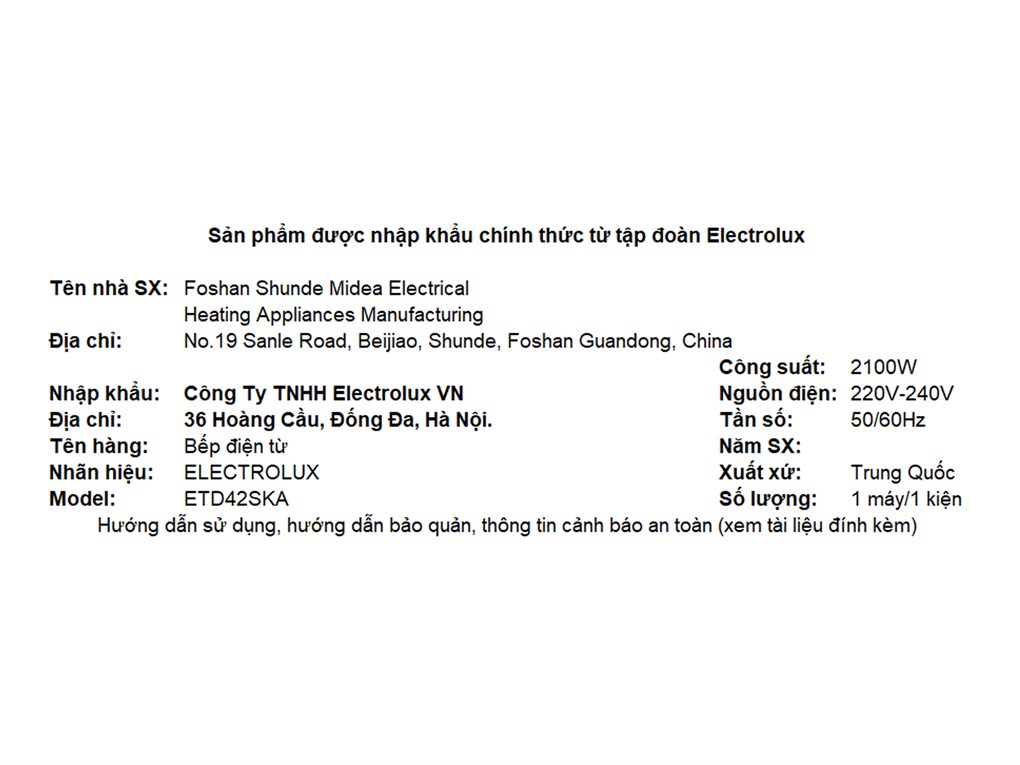 Bếp Điện Từ Electrolux ETD42SKA (2100W) - Đen - Hàng chính hãng