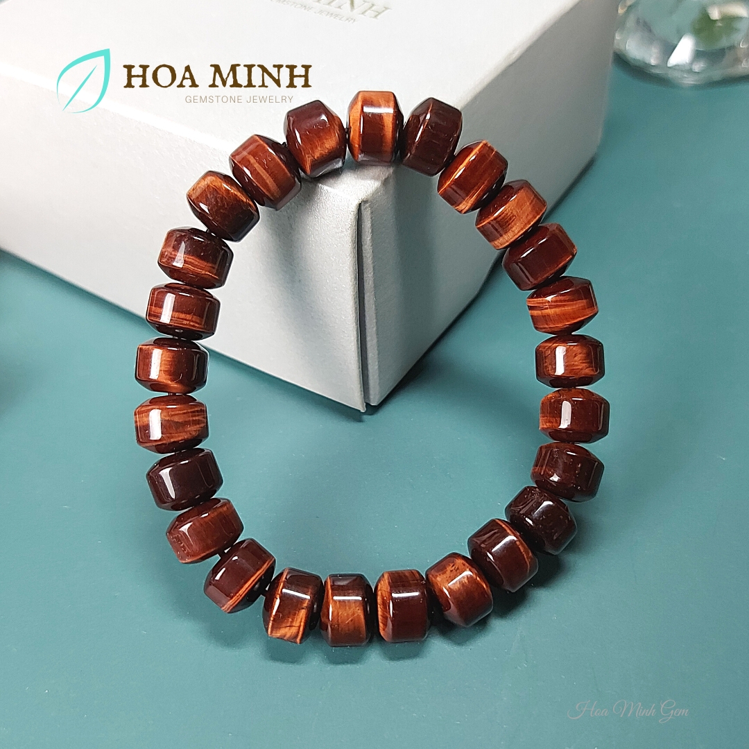 Vòng đá Mắt Hổ Đỏ Nâu kiểu bánh xe loại 5A size 10 li phong thủy tài lộc phong cách đỉnh đạc vòng tay nam, vòng tay nữ