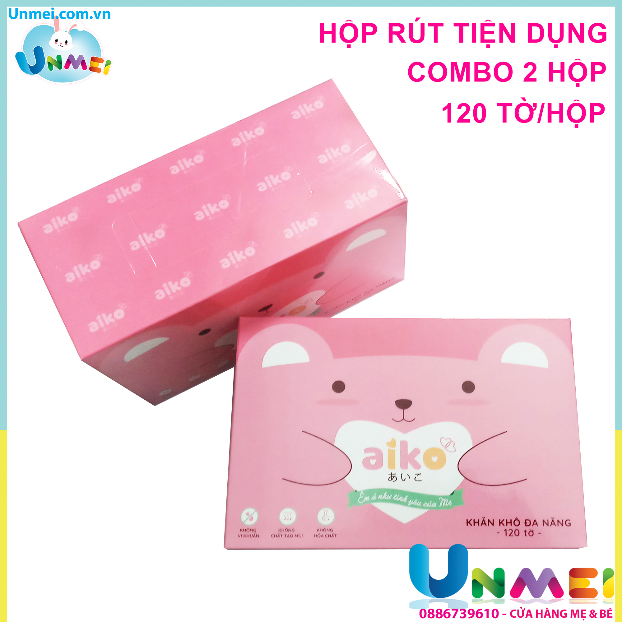 SET 2 HỘP KHĂN VẢI KHÔ ĐA NĂNG AIKO HỘP 340G