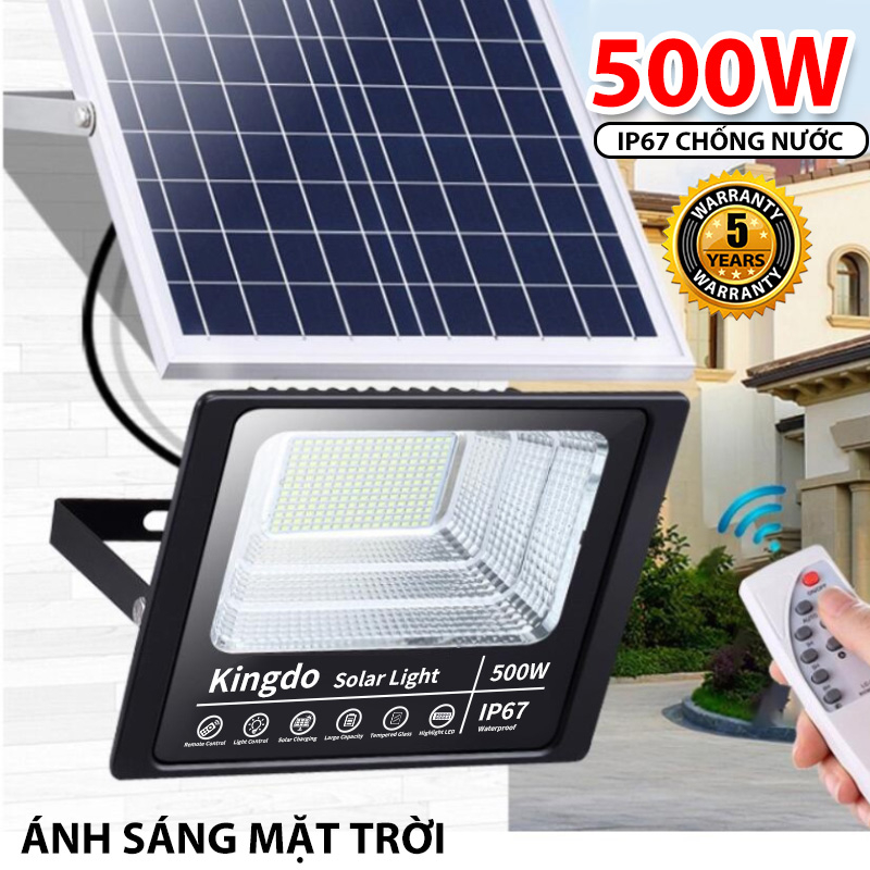 Đèn năng lượng mặt trời đèn chống lóa, chống nước Solar Light khung nhôm 500W Chính hãng IP67 bảo hành 2 năm.