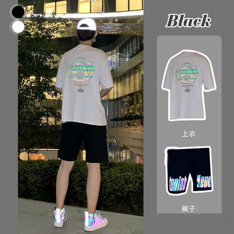 Set Áo Thun Tay Ngắn Cổ Tròn + Quần Dài Dáng Rộng Thời Trang Mùa Hè 2020 Phong Cách Hong Kong Cho Nam