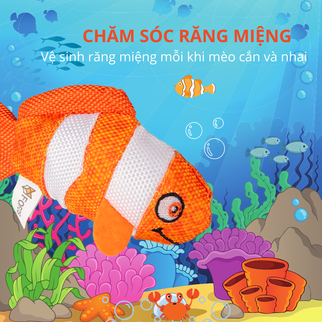 Đồ chơi cho mèo FOFOS, Combo đồ chơi hình cá nemo & cá nhà táng, Chứa catnip, Chịu được cào cắn, Giúp vệ sinh răng miệng