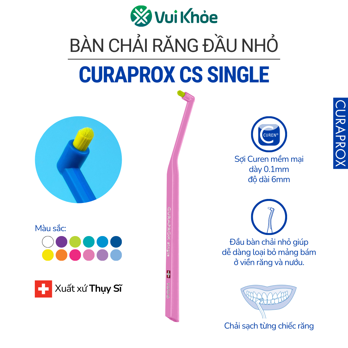 Bàn chải đánh răng đầu nhỏ CURAPROX CS 1006 Single dành răng implant, răng niềng