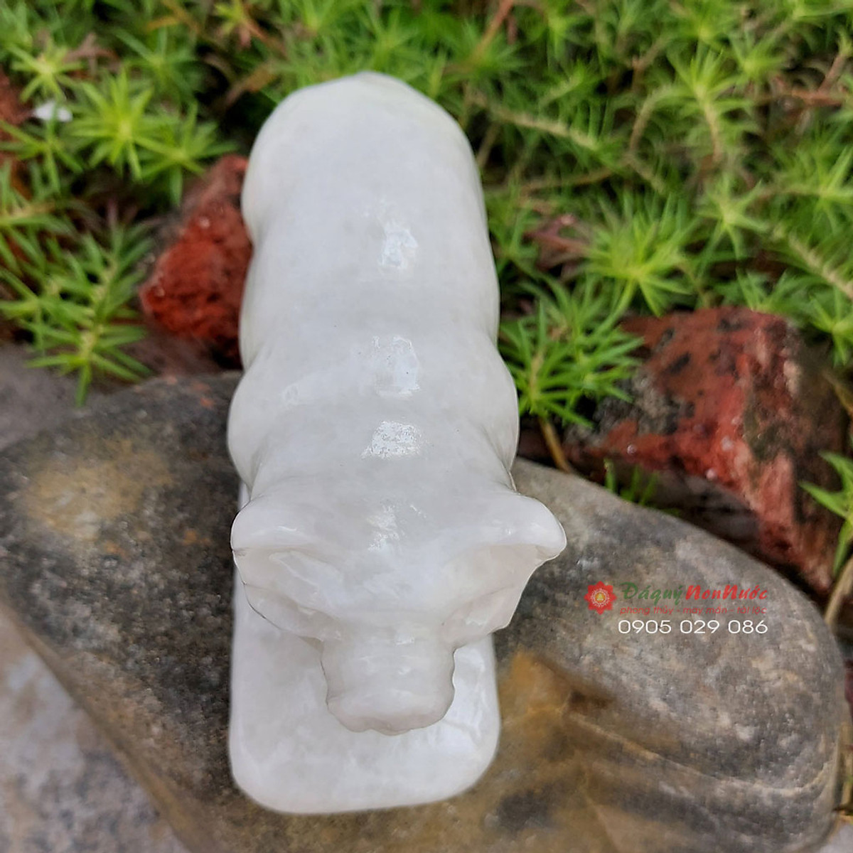 Tượng đá heo 12 con giáp phong thủy đá trắng 10cm đá Non Nước