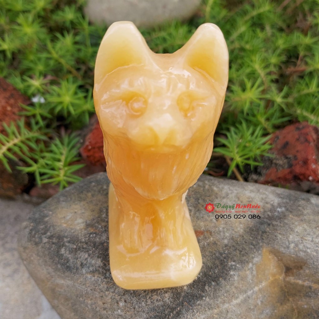 Tượng mèo đá tuổi Mão 12 con giáp phong thủy đá ngọc hoàng long 10cm đá Non Nước