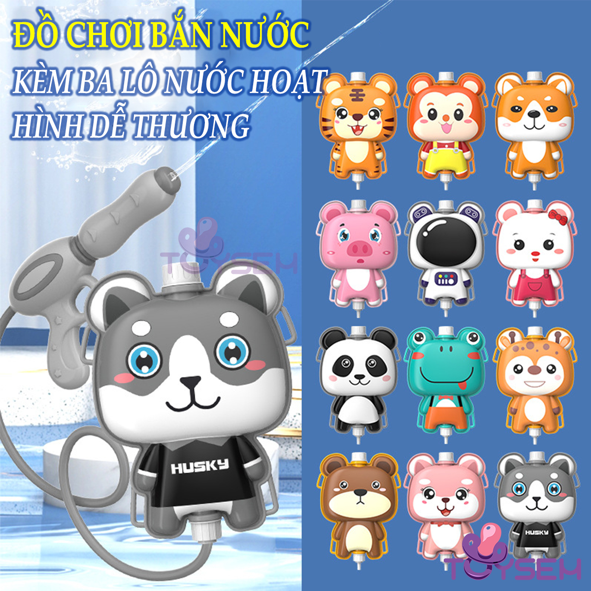 Đồ chơi bắn nước có bình đựng nước hoạt hình dễ thương cho bé - Đồ chơi ngoài trời đi biển, đi hồ bơi