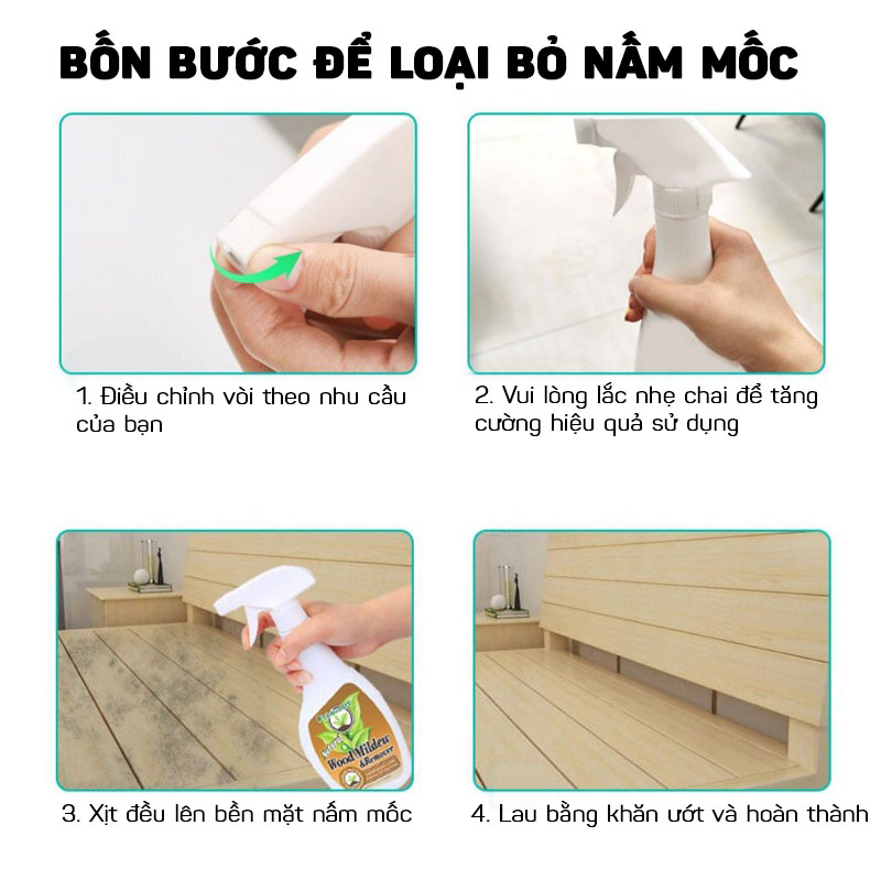 Dung Dịch Tẩy Nấm Mốc Siêu Sạch Đồ Gỗ, Đồ Nội Thất, Tủ Quần Áo Cao Cấp 500ml