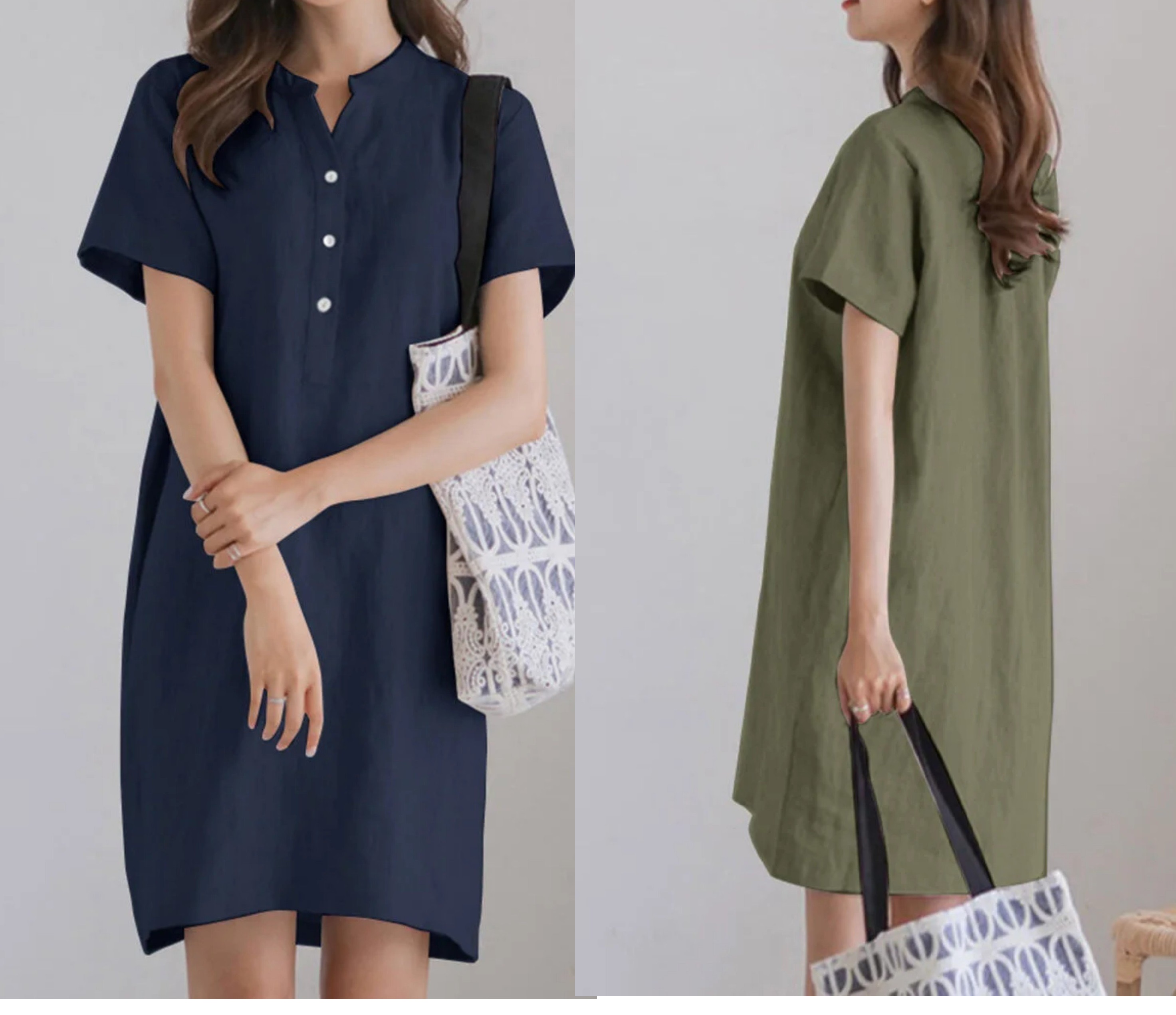 Đầm suông mini nữ ngắn tay, phong cách Hàn Quốc nhẹ nhàng, chất liệu linen mềm mát NH199