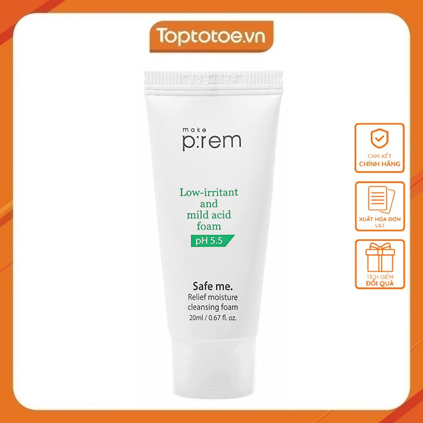 Sữa Rửa Mặt Tạo Bọt Cấp Ẩm, Dịu Nhẹ, Giảm Kích Ứng Make Prem Safe Me Relief Moisture Cleansing Foam pH5.5 20ml