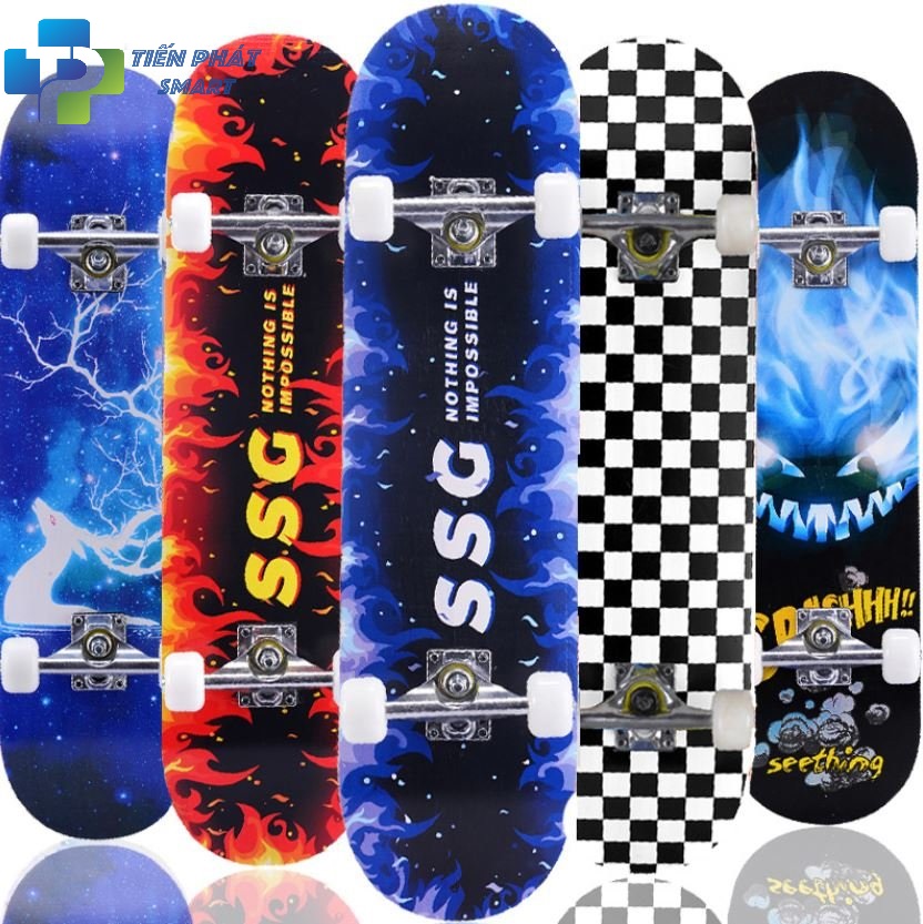 Ván Trượt Skateboard TP Tienphatsmart (Hình Lửa Xanh), - Ván Trượt  Mặt Nhám Chống Trơn Trượt, Gỗ Ép Tiêu Chuẩn, Ván Trượt Gỗ Tải trọng 150kg, Ván Trượt Gỗ Dành Cho Người Lớn Và Trẻ Em