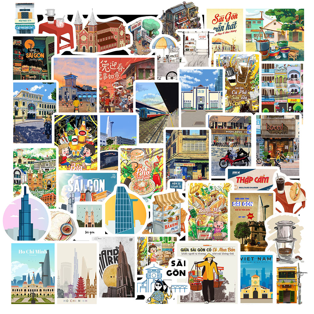 Set 50 Sticker HÌNH SÀI GÒN DỄ THƯƠNG | Trang Trí Xe - Laptop - Nón Bảo Hiểm | MS: 000400
