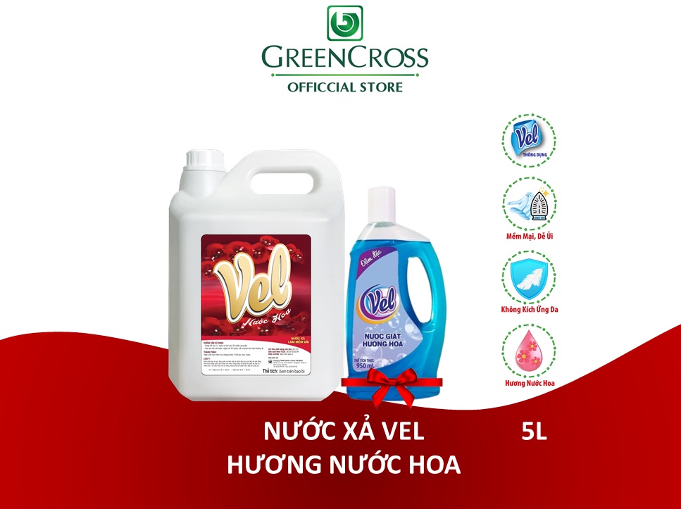 NƯỚC XẢ VẢI VEL CAN 5L - TẶNG 1 CHAI NƯỚC GIẶT VEL 950ML HƯƠNG HOA