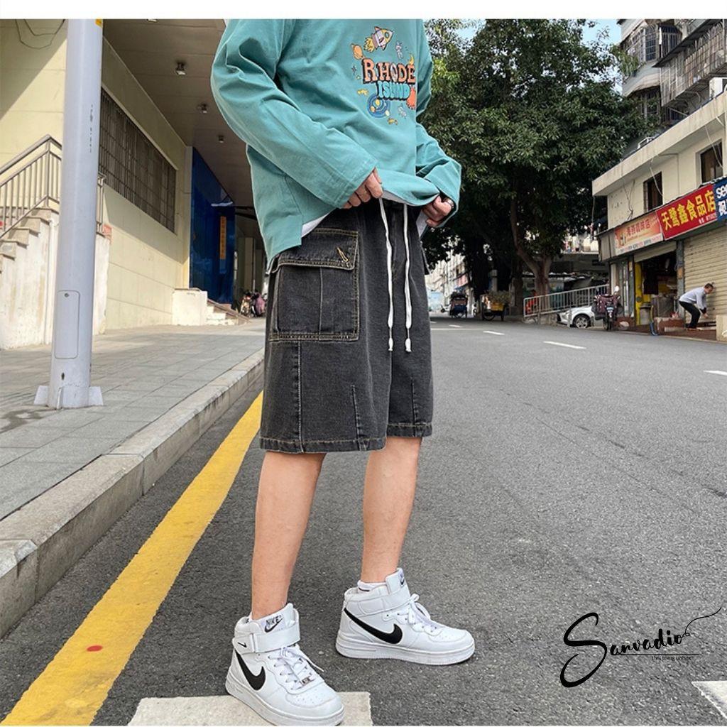 Quần short nam DENIM Sanvadio -quần đùi nam 2 màu xanh và xám khói phong cách retro hàn quốc