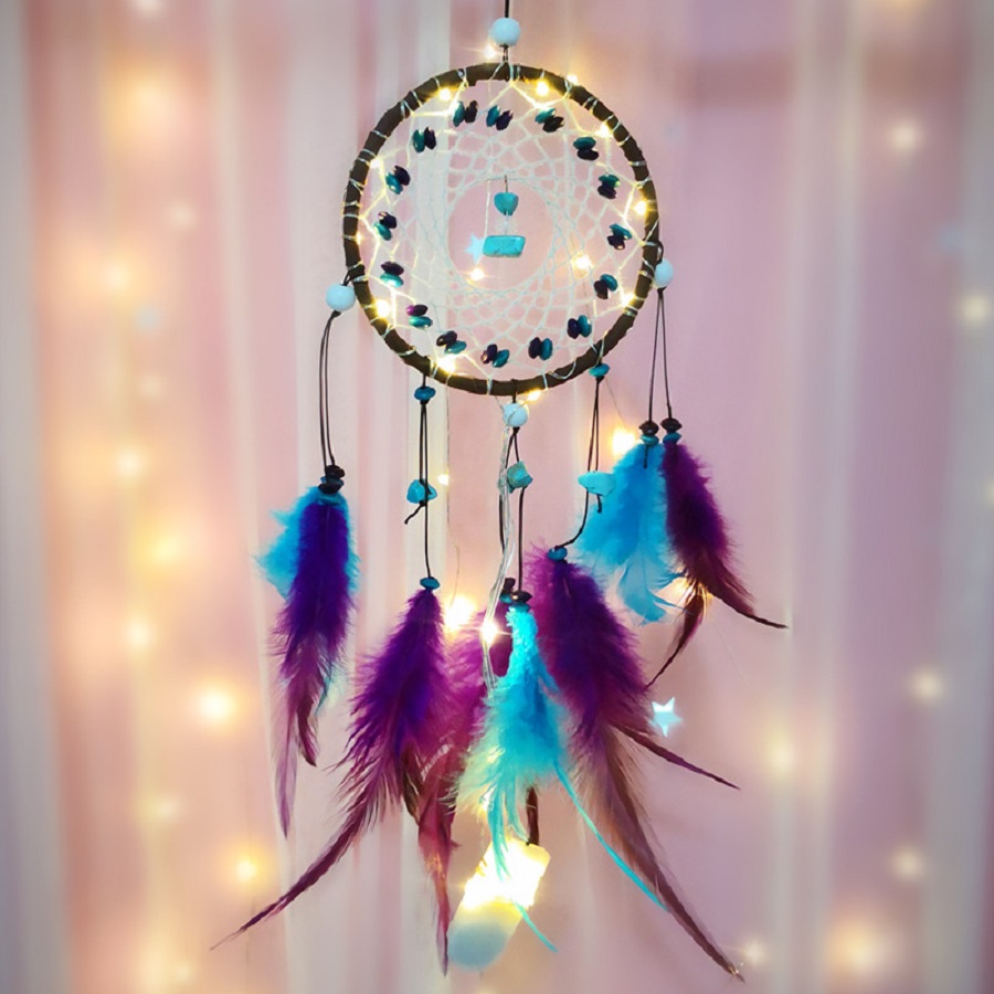 Dreamcatcher lưới giấc mơ ngủ ngon màu tím xanh