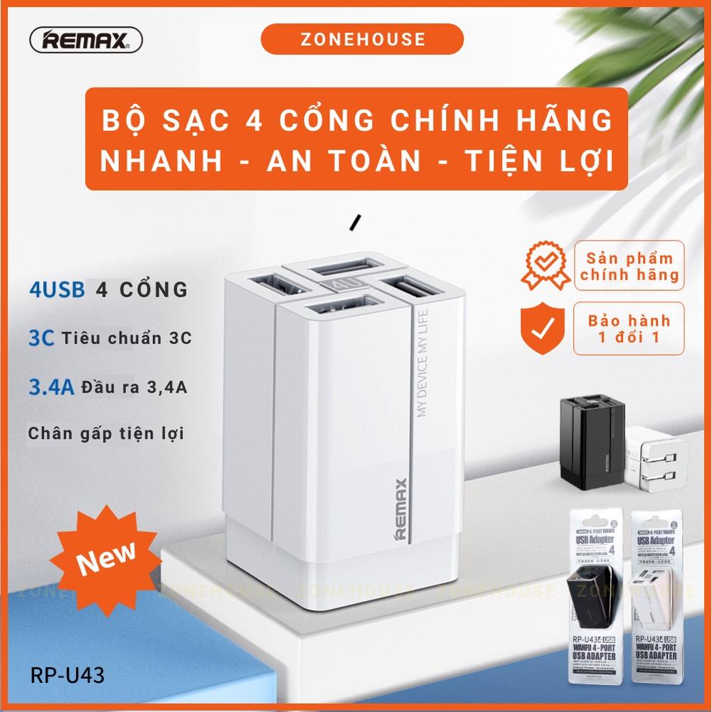 Cục Sạc Nhanh 4 cổng REMAX - Cục Sạc Điện Thoại Thông Minh, Chân Gập Tiện Dụng, Sạc Đa Năng, RẺ - Hàng Chính Hãng