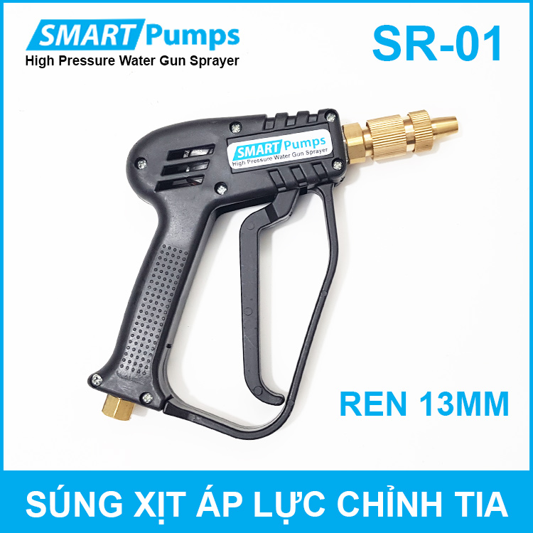 Súng xịt áp lực rửa xe vệ sinh máy lạnh tưới cây có chỉnh tia ren trong 13mm Smartpumps