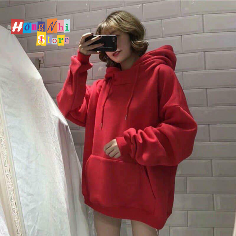 Áo Hoodie Trơn Màu Đỏ Đơn Cao Cấp Dáng Rộng Unisex Nam Nữ Mặc Được - MM